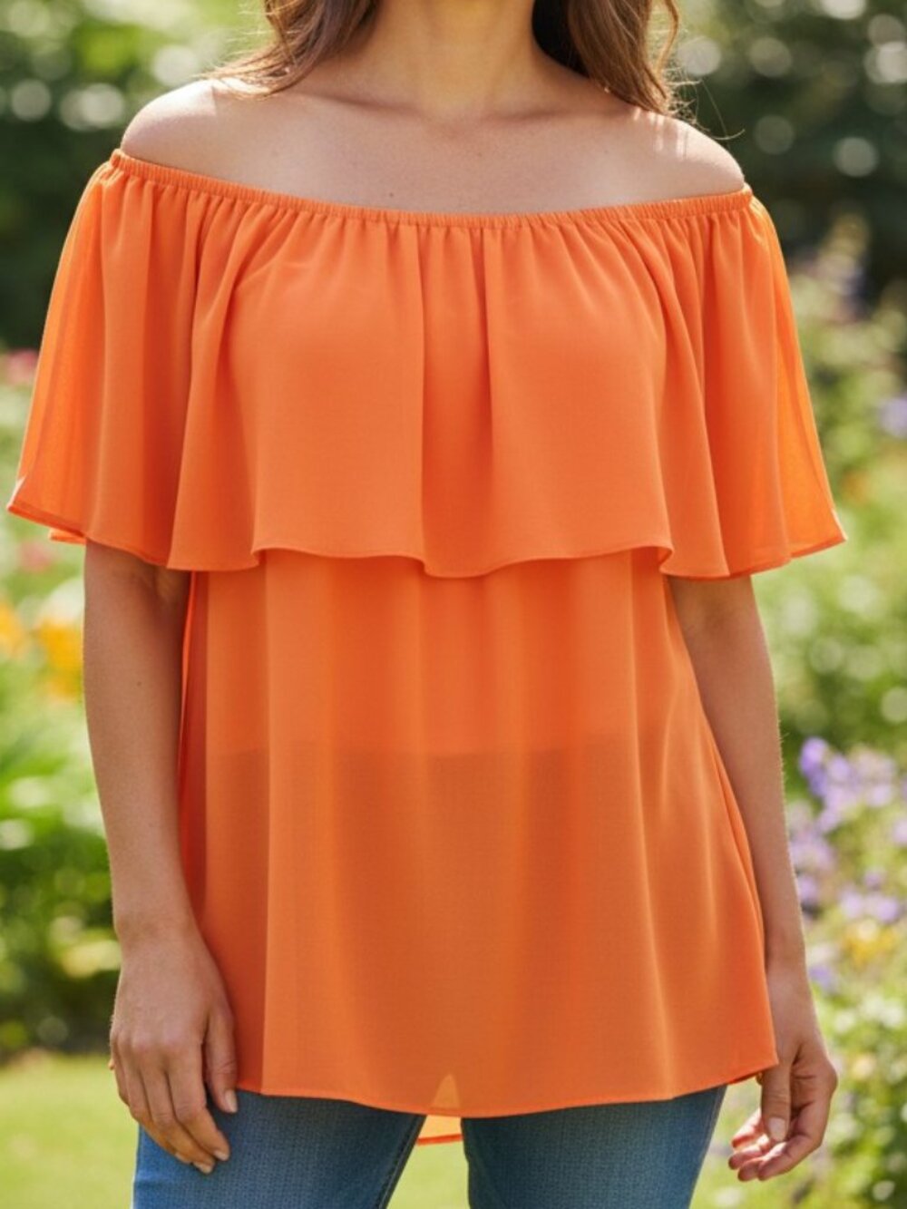 Annalee & Hope Cantaloupe Off Shoulder Top